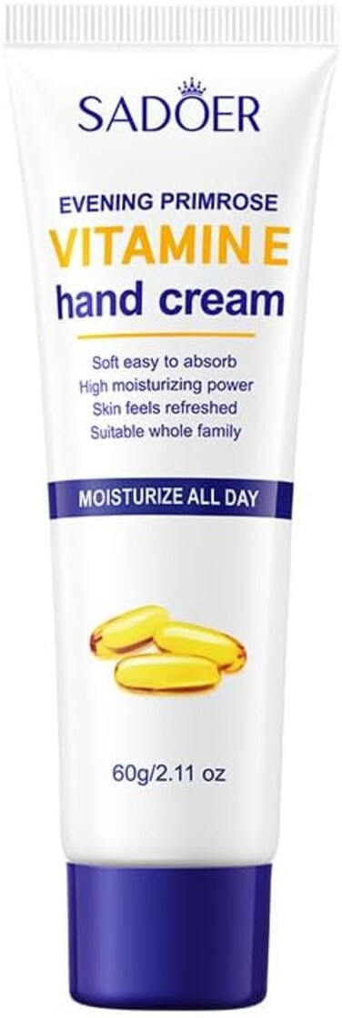 SADOER Evening Primrose Hand Cream &ndash; Deep Hydrating Nourishing Hand Moisturizer for Dry Rough Skin, Soft Smooth Hand Care with Vitamin E &amp; Evening Primrose Oil, Fast Absorbing 60g