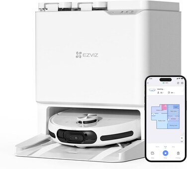 RS20 Pro Robot Vacuum Cleaner Auto All in One Station, 7200Pa, Hot Water Mop Washing, Hot Wind Self Drying, Self Emptying, Self Refilling, Pet Friendly, Carpet Detection, AI Obstacle Avoidance, White