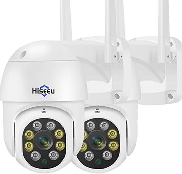 Hiseeu 2Pack 2K Wireless Security Camera Outdoor Pan Tilt Digital Zoom Camera with Floodlight,Motion Tracking,3MP with 2.4G WiFi connectivity,Light Alarm,Color Night Vision, works with Wireless System