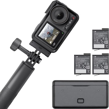 DJI Osmo Action 4 Adventure Combo - 4K/120fps Waterproof Camera With 1/1.3-Inch Sensor, 10-bit &amp; D-Log M Color Performance, 155&deg; Wide FOV, 3 Extra Batteries - UAE Version