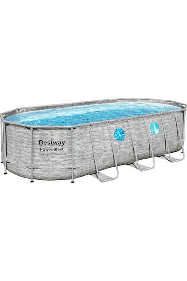 Bestway Power Steel Oval Above Ground Pool with Swim Vista Porthole