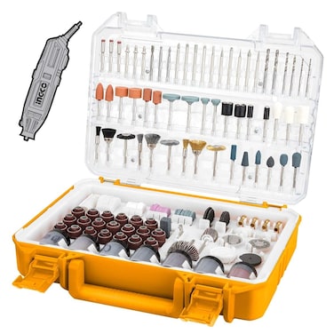 INGCO Mini Drill Accessories Kit AKMG4208 &ndash; Complete Multi-Purpose Rotary Tool Attachments Set for Precision Crafting, Grinding, Polishing, Engraving &amp; DIY Projects