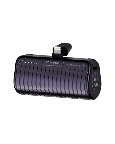 Moxedo Capsule 5000 mAh Mini Power Bank 20W PD Fast Charging Portable Charger with Built-in Lightning Connector with Kickstand Compatible for iPhone 14/14 Pro Max/13/12/11/X/8/7/6 Plus (Purple)