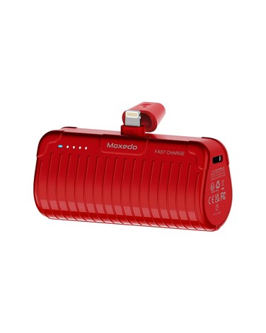 Moxedo Capsule 5000 mAh Mini Power Bank 20W PD Fast Charging Portable Charger with Built-in Lightning Connector with Kickstand Compatible for iPhone 14/14 Pro Max/13/12/11/X/8/7/6 Plus (Red)