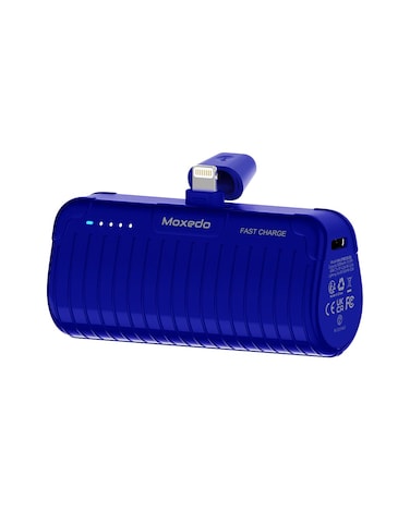 Moxedo Capsule 5000 mAh Mini Power Bank 20W PD Fast Charging Portable Charger with Built-in Lightning Connector with Kickstand Compatible for iPhone 14/14 Pro Max/13/12/11/X/8/7/6 Plus (Blue)