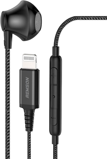 [Apple MFi Certified] Remson Wired Mono Stereo Earphone MFi Lightning Connector Headphone/Earphone/Earbud Hi-Fi with In-Line Remote Compatible for iPhone 14 13 12 11 Pro Max iPhone XS Max (Black)