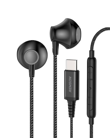 Remson Wired Stereo Earphones USB Type-C Connector Headphones Earphones Earbuds Hi-Fi In-Line Remote Compatible for Samsung Galaxy S21 Ultra 5G S20 FE Note 20/10, iPad Pro 2018 and Mac Book (Black)