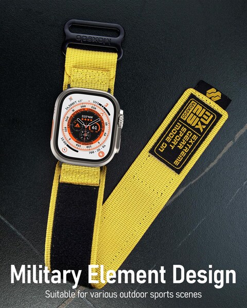 Moxedo MX23 Rugged Strap Breathable Nylon Braided Sports Band Compatible with Apple Watch Band Series 8/7/6/5/4/3/2/1/SE Ultra Woven Loop Design for 44mm/45mm/49mm (Yellow)