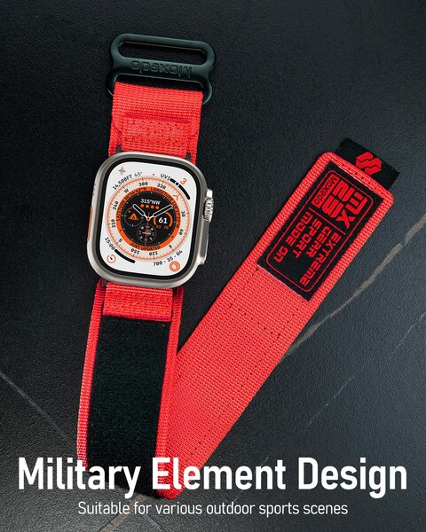 Moxedo MX23 Rugged Strap Breathable Nylon Braided Sports Band Compatible with Apple Watch Band Series 8/7/6/5/4/3/2/1/SE Ultra Woven Loop Design for 44mm/45mm/49mm (Red)