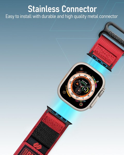 Moxedo MX23 Rugged Strap Breathable Nylon Braided Sports Band Compatible with Apple Watch Band Series 8/7/6/5/4/3/2/1/SE Ultra Woven Loop Design for 44mm/45mm/49mm (Red)