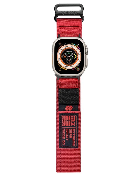 Moxedo MX23 Rugged Strap Breathable Nylon Braided Sports Band Compatible with Apple Watch Band Series 8/7/6/5/4/3/2/1/SE Ultra Woven Loop Design for 44mm/45mm/49mm (Red)