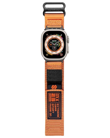 Moxedo MX23 Rugged Strap Breathable Nylon Braided Sports Band Compatible with Apple Watch Band Series 8/7/6/5/4/3/2/1/SE Ultra Woven Loop Design for 44mm/45mm/49mm (Orange)