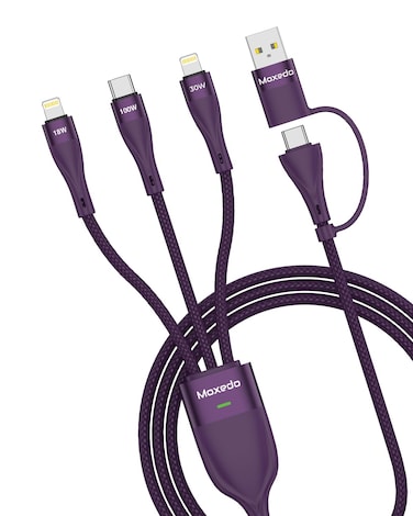 Moxedo 3 in 2 Charging Cable Interchangeable USB-A/USB-C to L (2X)/ USB-C PD Fast Charging 100W 1.2m Length Braided Cable for Phones, Tablets, Headphones (Purple)