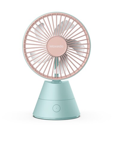 Moxedo Mini Portable Fan Desktop Portable, 5 Blades Strong Wind, 3 Adjustable Speed Auto Rotation,USB Rechargeable Battery with Solid Fragrance Pad (Blue)