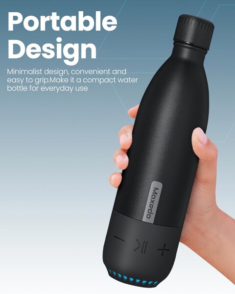 Moxedo Vacuum Flask with Built-in Wireless Speaker and LED Light Double Wall Vacuum Insulated Hot and Cold BPA Free 460ML for Gym, Home, Office, Outdoor and Work (Black)