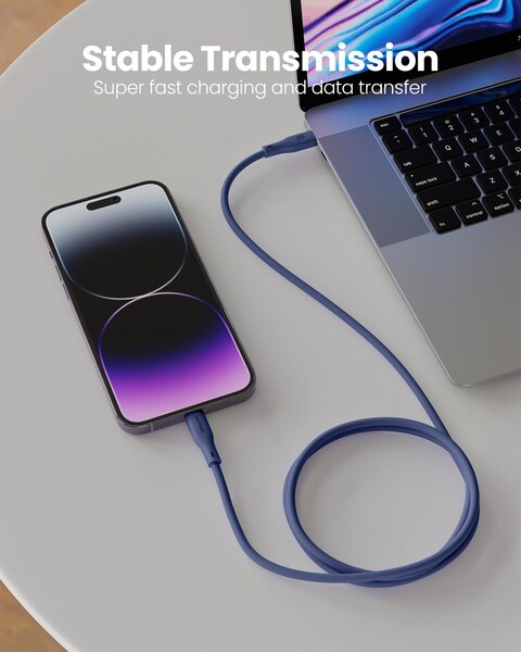 Moxedo CavoX Pro USB-C to Lightning Silicone Cable 27W PD Fast Charge and Data Sync Compatible for iPhone 14/13/12/11 Pro Max X/XS/XR 8 7 6s Plus SE (Blue, 2m)