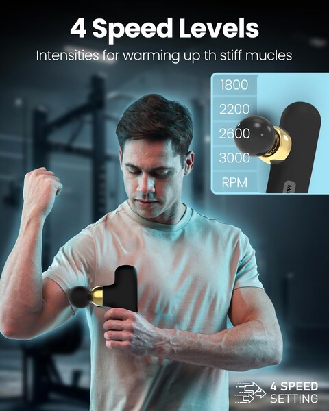 Moxedo Multi-function Muscle Massager Portable Cordless Handheld Percussion Gun Deep Tissue Massager with 4 Interchangeable Massage Heads (Black)