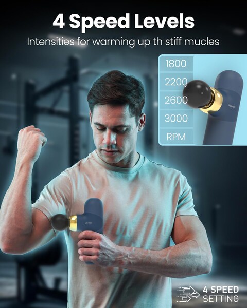 Moxedo Multi-function Muscle Pro Massager Portable Cordless Handheld Percussion Gun Deep Tissue Massager with 4 Interchangeable Massage Heads (Navy Blue)