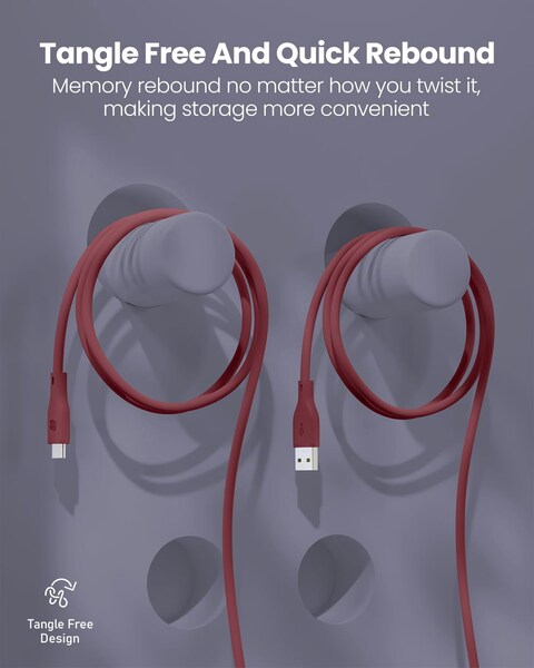 Moxedo CavoX Pro USB-A to USB-C Silicone Cable 3.0A Fast Charge and Data Sync Compatible for Galaxy S21, S20, S10, Note 10/9, A51, A11, Switch, Pixel, LG &amp; more (Maroon, 2m)