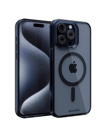 Moxedo Magnetic Protective Case 360 Protection Clear Case Hard PC with Built-in Strong Magnets Compatible with Magnetic Safe Designed for iPhone 15 Pro 6.1 inch (Blue)