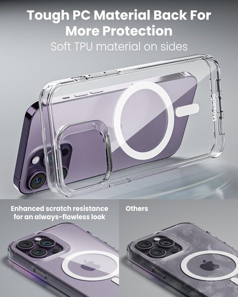 Moxedo Magnetic Protective Case 360 Protection Clear Case Hard PC with Built-in Strong Magnets Compatible with Magnetic Safe Designed for iPhone 14 Pro Max 6.7 inch (White)