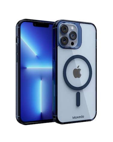 Moxedo Magnetic Protective Case 360 Protection Clear Case Hard PC with Built-in Strong Magnets Compatible with Magnetic Safe Designed for iPhone 13 Pro Max 6.7 inch (Blue)