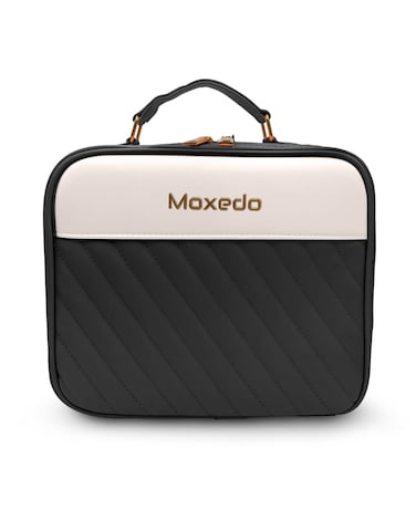 Moxedo 2 in 1 Portable Make-up Bag with Built-in LED Lighting Mirror 3 Color Brightness Make-up Organizer with Adjustable Divider Storage Cosmetic Bag (Black)