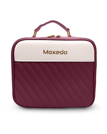 Moxedo 2 in 1 Portable Make-up Bag with Built-in LED Lighting Mirror 3 Color Brightness Make-up Organizer with Adjustable Divider Storage Cosmetic Bag (Maroon)