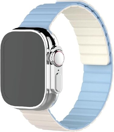 Moxedo Dual-Color Magnetic Watch Band Compatible with Apple Watch Series Ultra 2/9/8 Ultra /8/7/6/5/4/3/SE 44/45/49mm (Mist Blue/White)