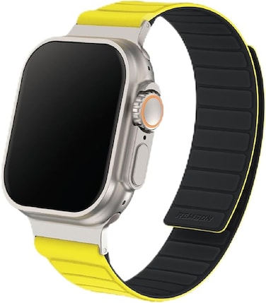 Remson Magnetic Switch- Band Double Side Reversible Silicone Strap for iWatch Series 42-49mm (Yellow/Black)