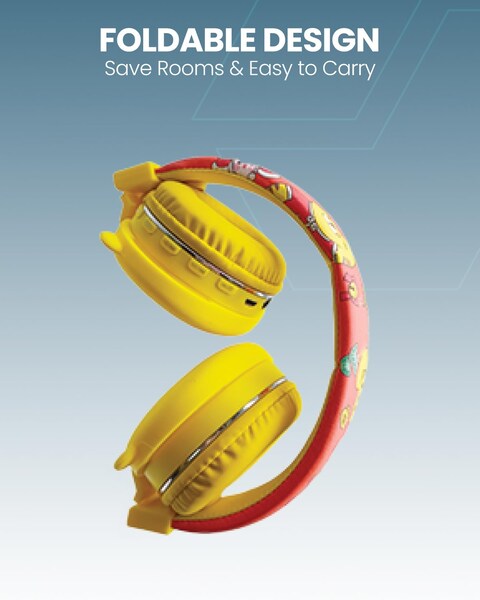 Moxedo Junior Wireless On-Ear Headphones for Kids Adjustable Foldable Design Stereo Headphone 90dB with Built-In Microphone Compatible for iPad/Phone/Tablet and Other Devices (Junior Happy Furry King)