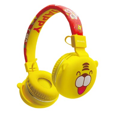 Moxedo Junior Wireless On-Ear Headphones for Kids Adjustable Foldable Design Stereo Headphone 90dB with Built-In Microphone Compatible for iPad/Phone/Tablet and Other Devices (Junior Happy Furry King)