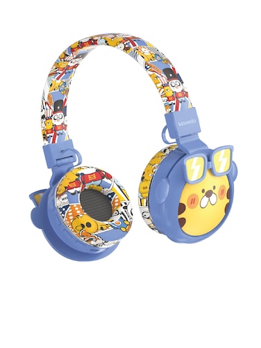 Moxedo Junior Wireless On-Ear Headphones for Kids Adjustable Foldable Design Stereo Headphone 90dB with Built-In Microphone Compatible for iPad/Phone/Tablet and Other Devices (Junior Tiger)