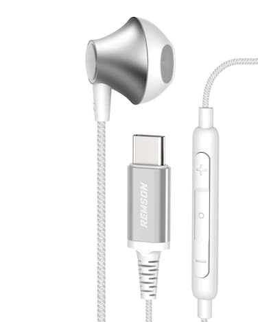 Remson Wired Mono Stereo Earphone USB Type-C Connector Headphone Earphone Earbud Hi-Fi In-Line Remote Compatible for Samsung Galaxy S21 Ultra 5G S20 FE Note 20/10, iPad Pro 2018 and Mac Book (White)