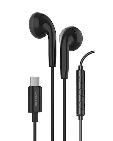 Moxedo Wired Stereo Earphone Type-C Connector Earphone with In-Line Microphone for iPhone 16/15, Samsung Galaxy S24 Ultra/S21 Ultra/ S20 FE, Note 20/10, iPad Pro 2018/Mac Book (Black)