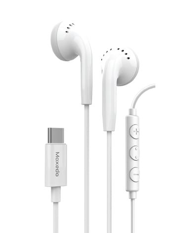 Moxedo Wired Stereo Earphone Type-C Connector Earphone with In-Line Microphone for iPhone 16/15, Samsung Galaxy S24 Ultra/S21 Ultra/ S20 FE, Note 20/10, iPad Pro 2018/Mac Book (White)