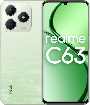 Realme C63 4G (Jade Green 6GB RAM,128GBROM) Premium Vegan Leather Ultra Slim 90Hz Eye Comfort Display IP54 Water Resistance Air Gestures 5000mAh Battery 12 Months Warranty - Middle East Version