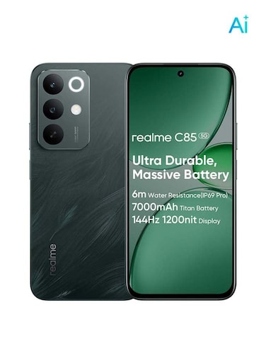 هاتف Realme C85 ثنائي الشريحة، ذاكرة وصول عشوائي 8 جيجابايت، سعة تخزين 256 جيجابايت، يدعم شبكة الجيل الخامس، لون أخضر طاووسي - النسخة العالمية