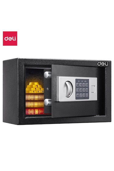 Deli Electronic Digital Safe Box, (20x31x20cm), Steel Security Safe with Digital Lock, 4.1kg ET520 Black