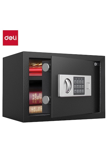 Deli Electronic Digital Safe Box, (25x35x25cm), Steel Security Safe with Digital Lock, 5.9kg ET521 Black