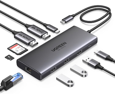 UGREEN Revodok Pro USB C Hub 10-in-1 Dual Monitor Docking Station with Single 8K@30Hz Dual HDMI 4K@60Hz, SD Card Reader, Ethernet Port, USB A and Type C Data Port,100W PD Charging for MacBook Dell HP

