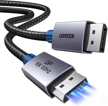 UGREEN 16K Displayport Cable 1M, DP 2.1 Cable Support 16K@60Hz, 8K@120Hz, 4K@240Hz 80Gbps HDR, Displayport 2.1 Nylon Braided Cable Compatible with Monitor, Laptop, Graphics, PC, TV etc