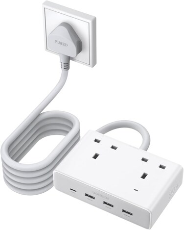 UGREEN Nexode 4 USB Ports Extension Cord, 2 AC 2990W Max Power Strip, PD20W Extension Plug Compatible with iPhone 17, iPad, Laptop, electrical appliances, for Home/Office/Travel,(1.5M White),2025 New