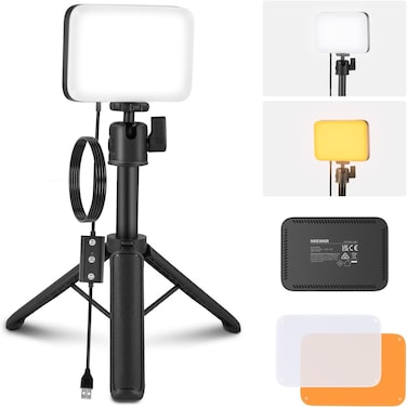 NEEWER Basic LED Video Panel Desk Light, Video Conference Lighting Kit with Desktop Tripod Stand/Filters for Webcam Computer Laptop Zoom Call Makeup Recording Selfie Streaming, Bi Color Dimmable, BP66