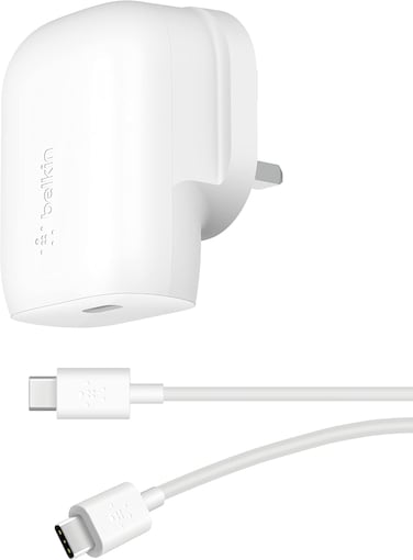 Belkin 30W USB C wall charger with PPS, Power Delivery, USB-IF certified PD 3.0, fast charger plug for iPhone 16, 15, Galaxy S24, iPad, AirPods, MacBook, Pixel, more - USB-C to C Cable included