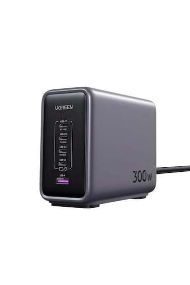 UGREEN Nexode 300W 5-Port Desktop Charger USB-C1 140W Max USB-C2/C3 100W Max USB-C4 45W USB-A 22.5W Gray