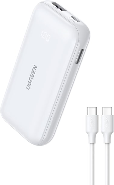 UGREEN Power Bank 10000mAh, 30W iPhone Portable Charger, USB C Fast Charging High-Speed Power bank, Smaller Battery Pack for iPhone 16/15/14/13/12 Series, Samsung S24, iPad Pro, AirPods etc-White
