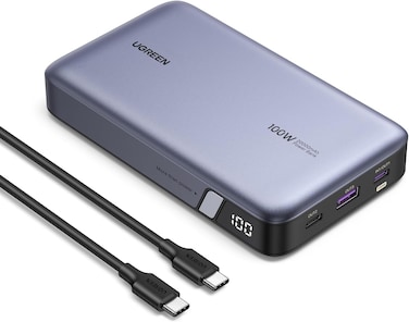 UGREEN Power Bank 20000mAh, 100W Fast Charging Portable Charger, Laptop Charger Portable with 2 USB-C and 1 USB-A Port, Battery Pack for MacBook, Dell, iPhone 17-12 Series, Samsung S25U, iPad, AirPods