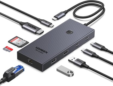 UGREEN Revodok Pro 9 in 1 USB C Hub SD/TF Card Reader Gigabit Ethernet Adapter with Screen Lock, 4K@60Hz HDMI, 100W PD Charging, Data Ports, Compatible with iPhone 17, Windows, Mac M1, M2, M3,M4