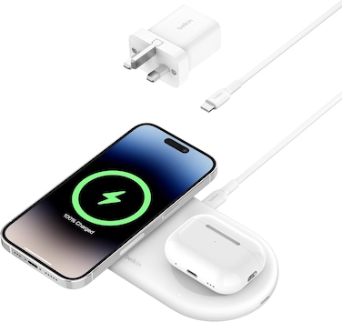 Belkin BoostCharge Pro 2-in-1 Wireless Charging Pad with Magnetic Qi2 15W, Fast Charging iPhone Wireless Charger Compatible